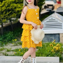 Kız Çocuk Elbise+Sapka Sarı