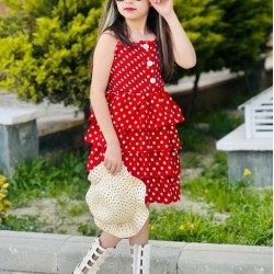 Kız Çocuk Elbise+Sapka Kırmızı